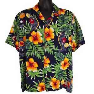 VTG 90s Roundy Bay Hawaiian Shirt Billiards Pool‎ Floral Tropical Mens Size L
